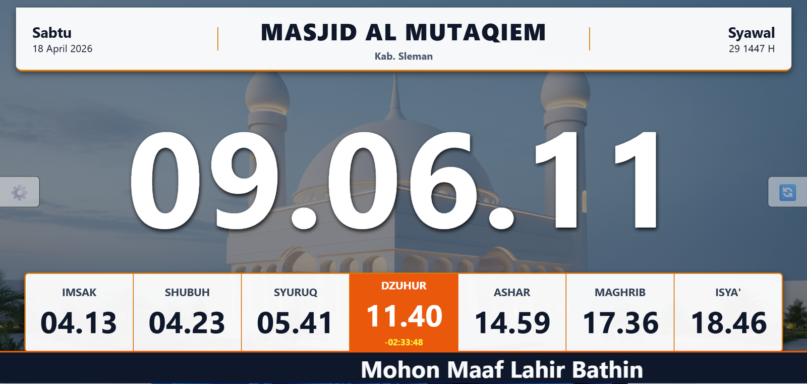 Tampilan Jam TV Digital Masjid Al-Hilal